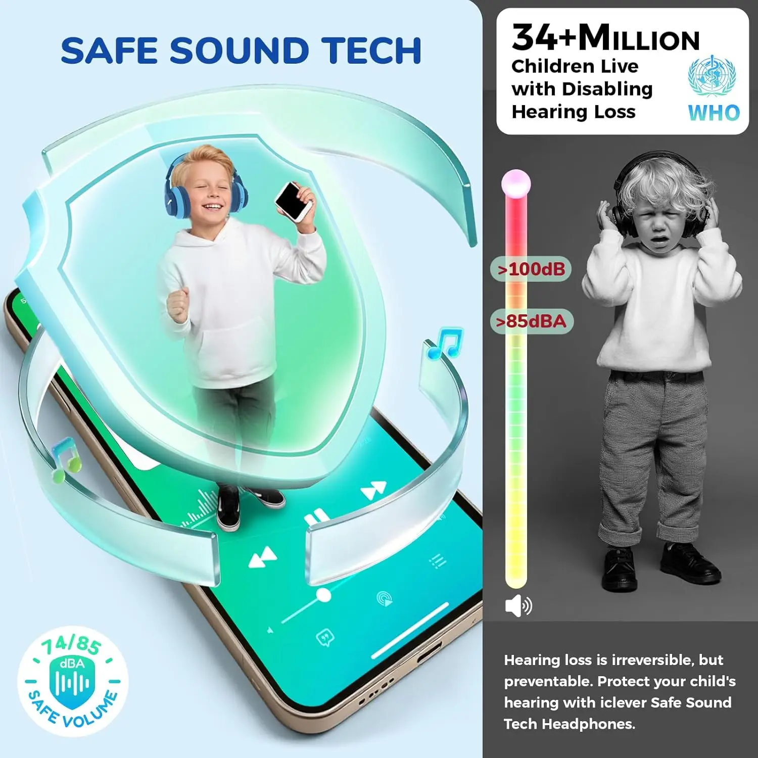 iClever BTH12 Kids Bluetooth H - Anc Wireless Over Ear Headphones review and price
